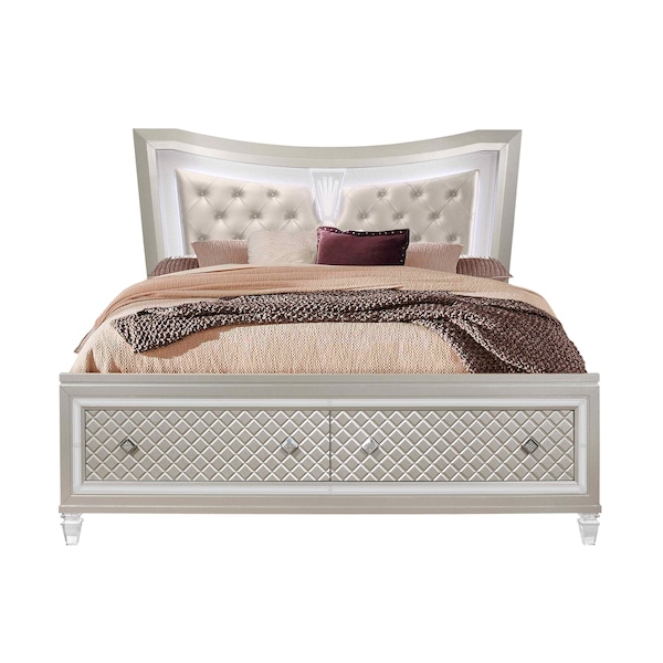 Global Furniture Usa Traditional Glam Tufted Paris Champagne Queen Bed With Led 3023 - main